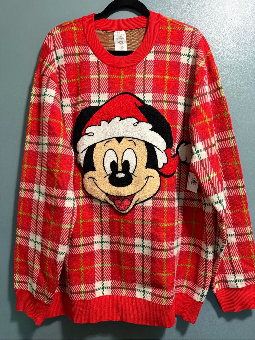 Disney Parks Holiday Christmas Mickey Mouse Red Plaid Sweater Unisex 2XL NEW